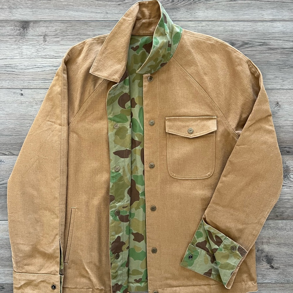 Taylor Stitch Gear Patrol Men's Tan Jacket with Camouflage Lining